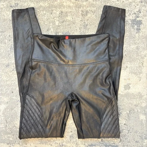 SPANX Moto Faux Leather Leggings, Black, Women’s Small - Picture 4 of 7